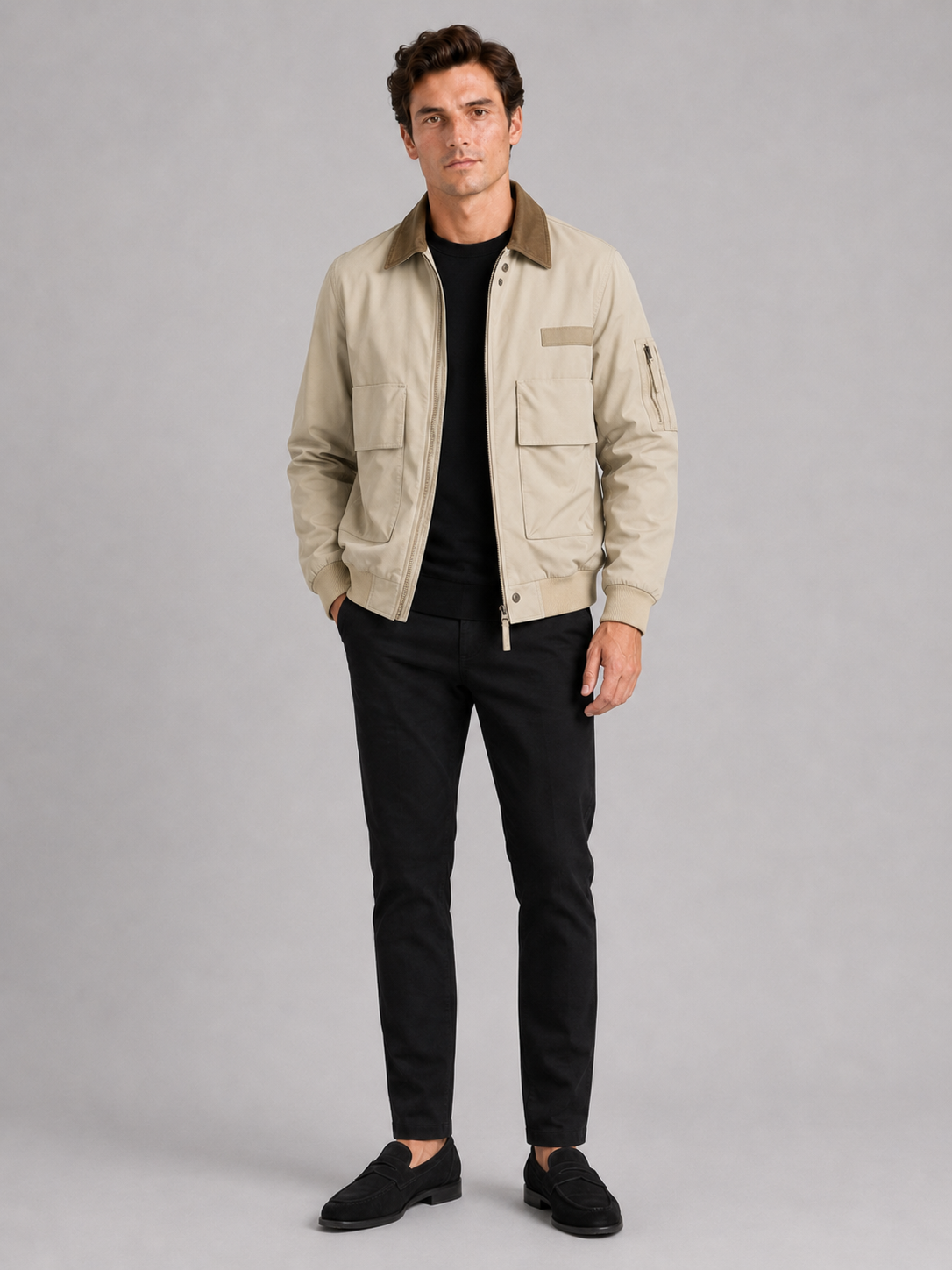 Men's pilot jacket – Khaki full view – Edward & Lawsen