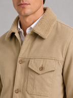 Men's windproof fleece jacket with faux fur-style collar – Khaki detail view – Edward & Lawsen