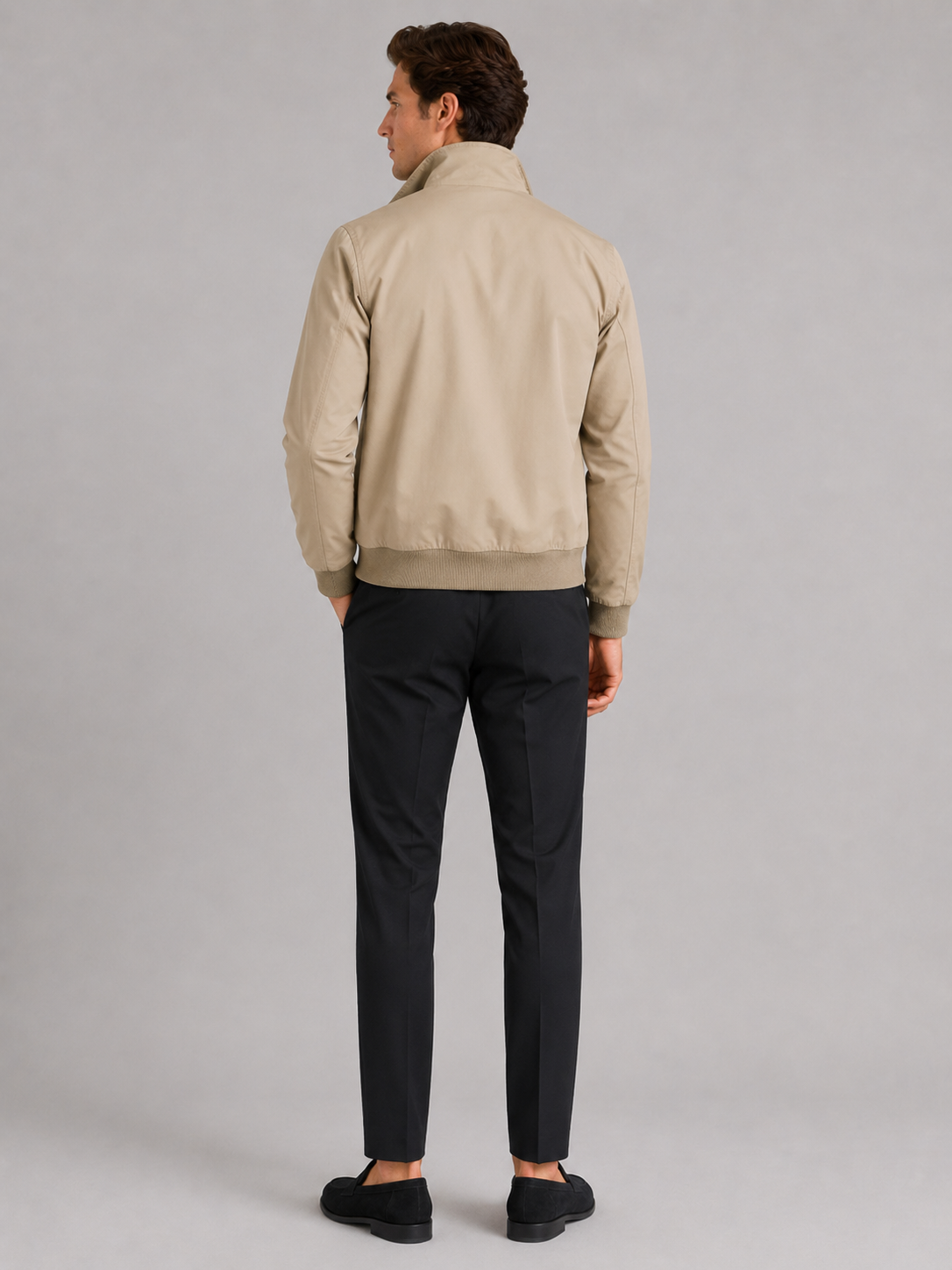 Men's Harrington jacket – Khaki back view – Edward & Lawsen