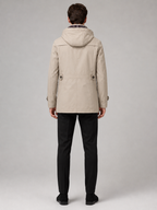 Men's hooded cotton trench coat – Beige back view – Edward & Lawsen