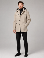 Men's hooded cotton trench coat – Beige full view – Edward & Lawsen