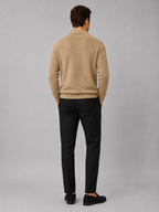 Men's Johnny collar sweater – Khaki back view – Edward & Lawsen