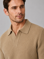 Men's Johnny collar sweater – Khaki detail view – Edward & Lawsen