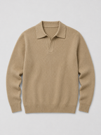 Men's Johnny collar sweater – Khaki product view – Edward & Lawsen