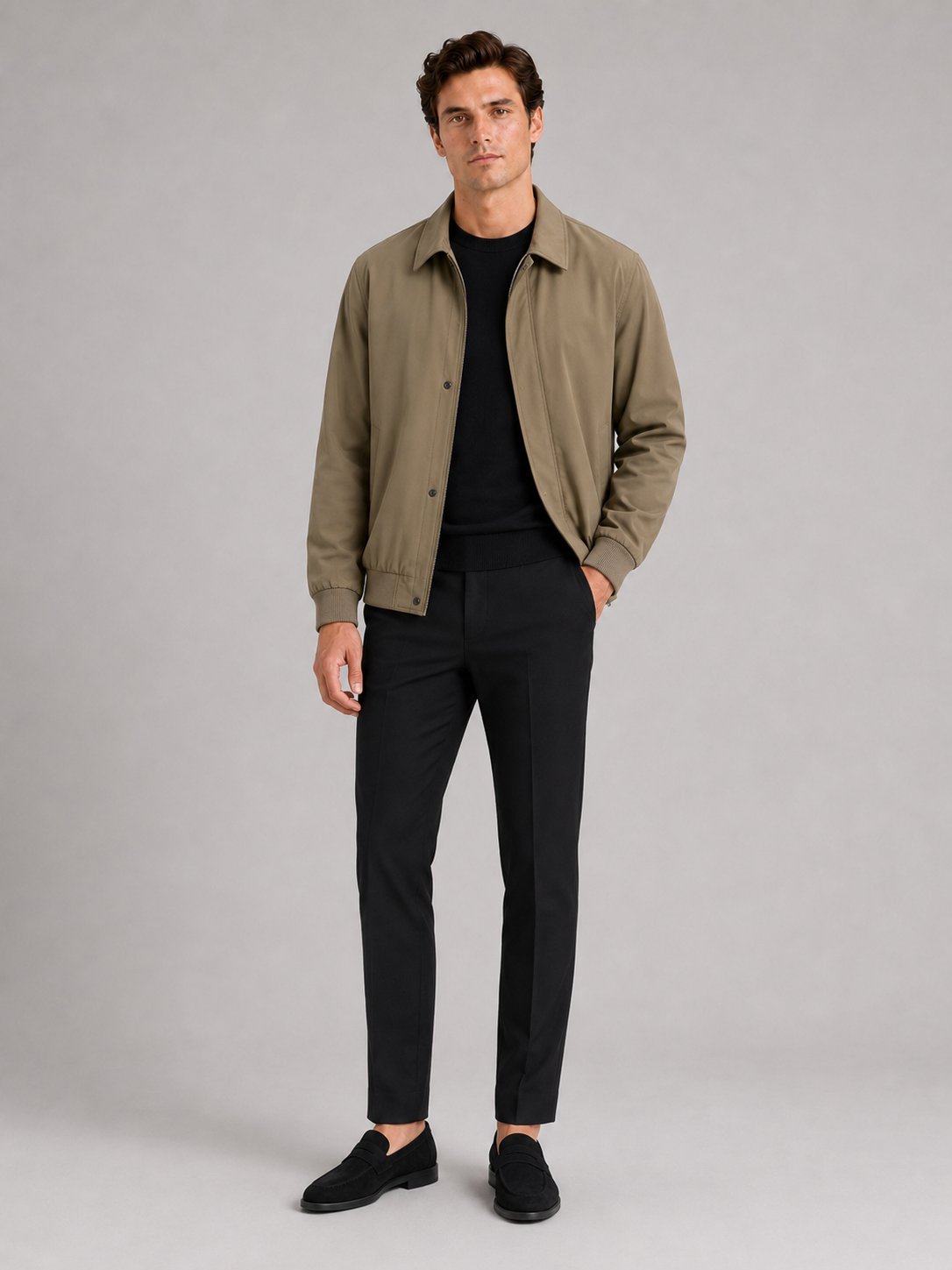 Men's lapel jacket – Khaki full view – Edward & Lawsen