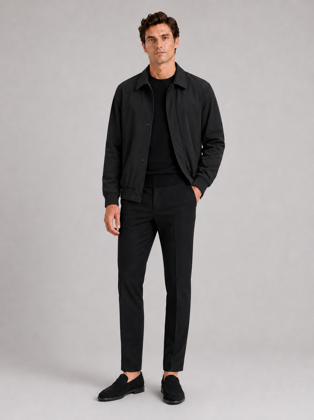 Men's lapel jacket – Black full view – Edward & Lawsen