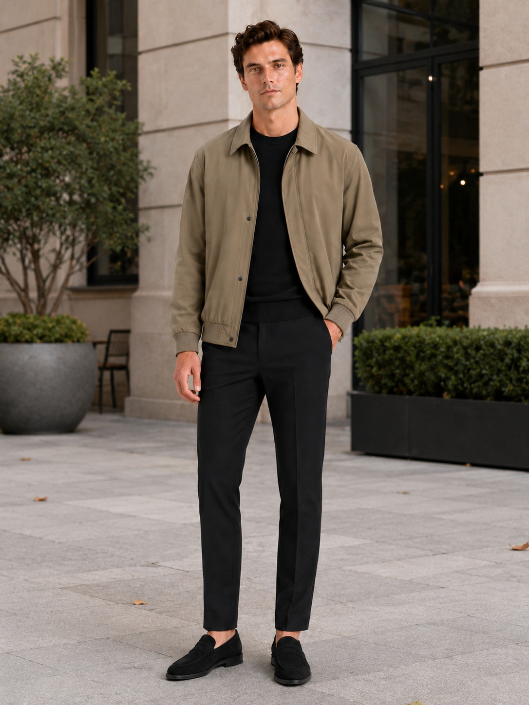 Men's lapel jacket – Khaki lifestyle view – Edward & Lawsen