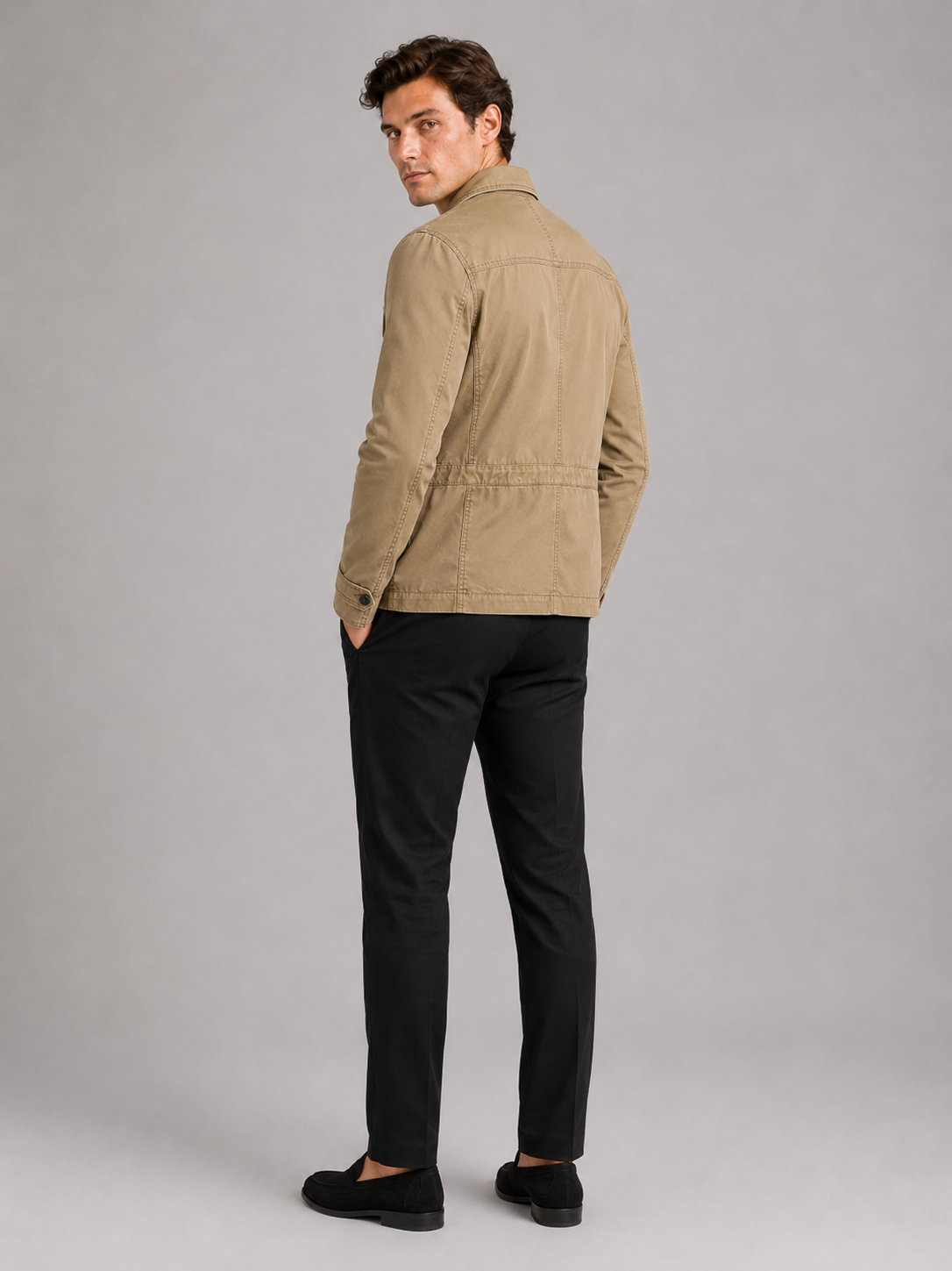 Men's military windbreaker jacket – Khaki back view – Edward & Lawsen