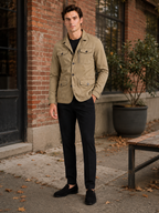 Men's military windbreaker jacket – Khaki lifestyle view – Edward & Lawsen