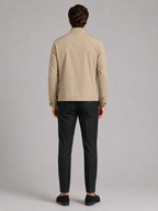 Men's stand collar fall jacket – Khaki back view – Edward & Lawsen