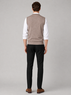 Men's solid color sweater vest – Khaki back view – Edward & Lawsen