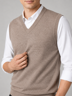 Men's solid color sweater vest – Khaki detail view – Edward & Lawsen