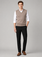 Men's solid color sweater vest – Khaki full view – Edward & Lawsen