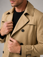 Men's windproof knee-length trench coat – Khaki detail view – Edward & Lawsen