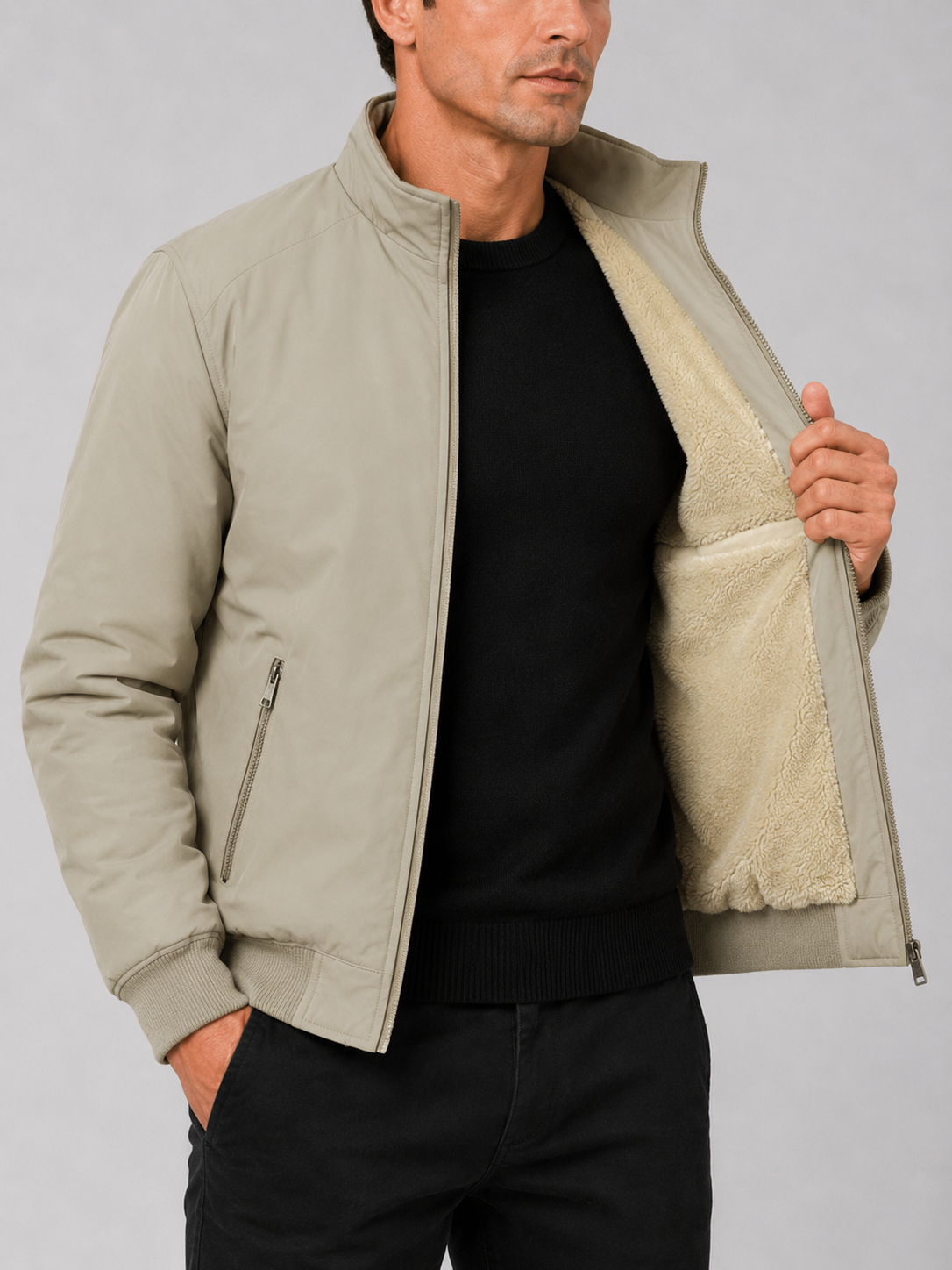 Men's winter jacket – Khaki detail view – Edward & Lawsen