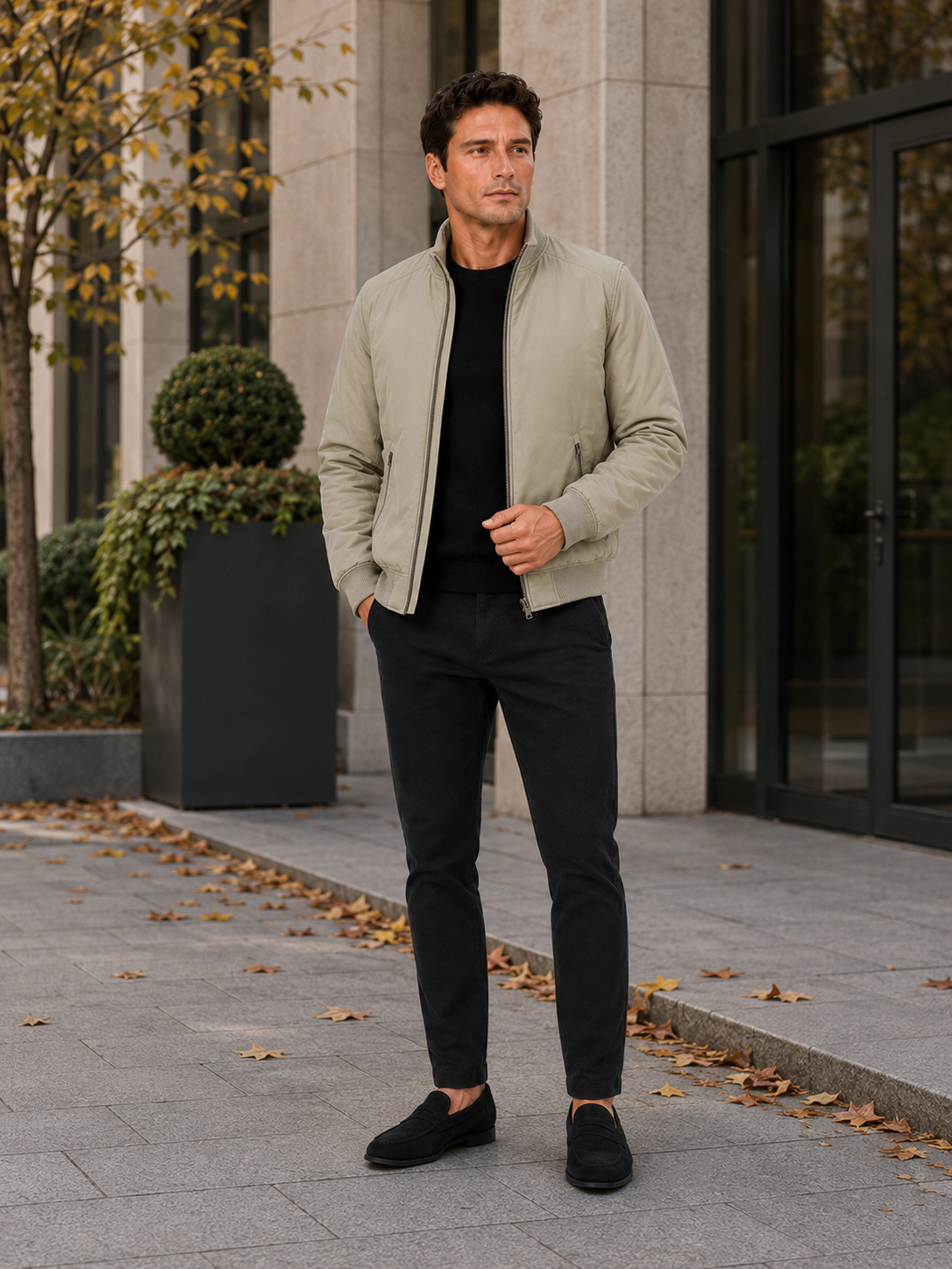 Men's winter jacket – Khaki lifestyle view – Edward & Lawsen