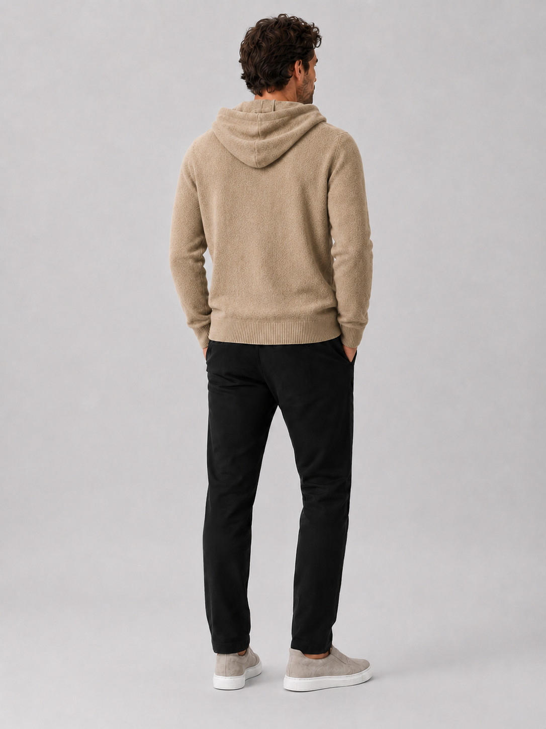 Men's wool hoodie sweater – Khaki back view – Edward & Lawsen