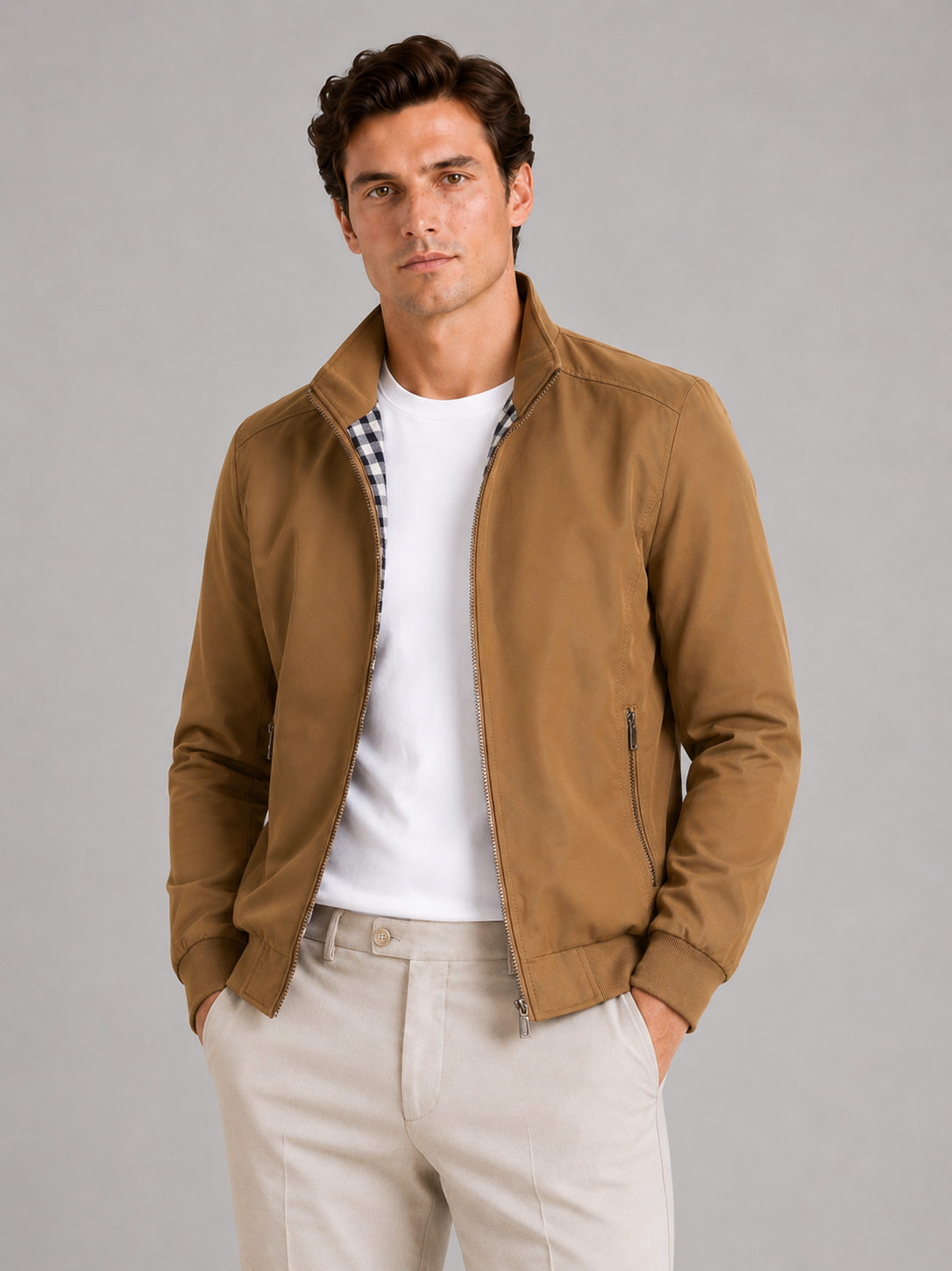 Men's bomber jacket – Khaki front view – Edward & Lawsen