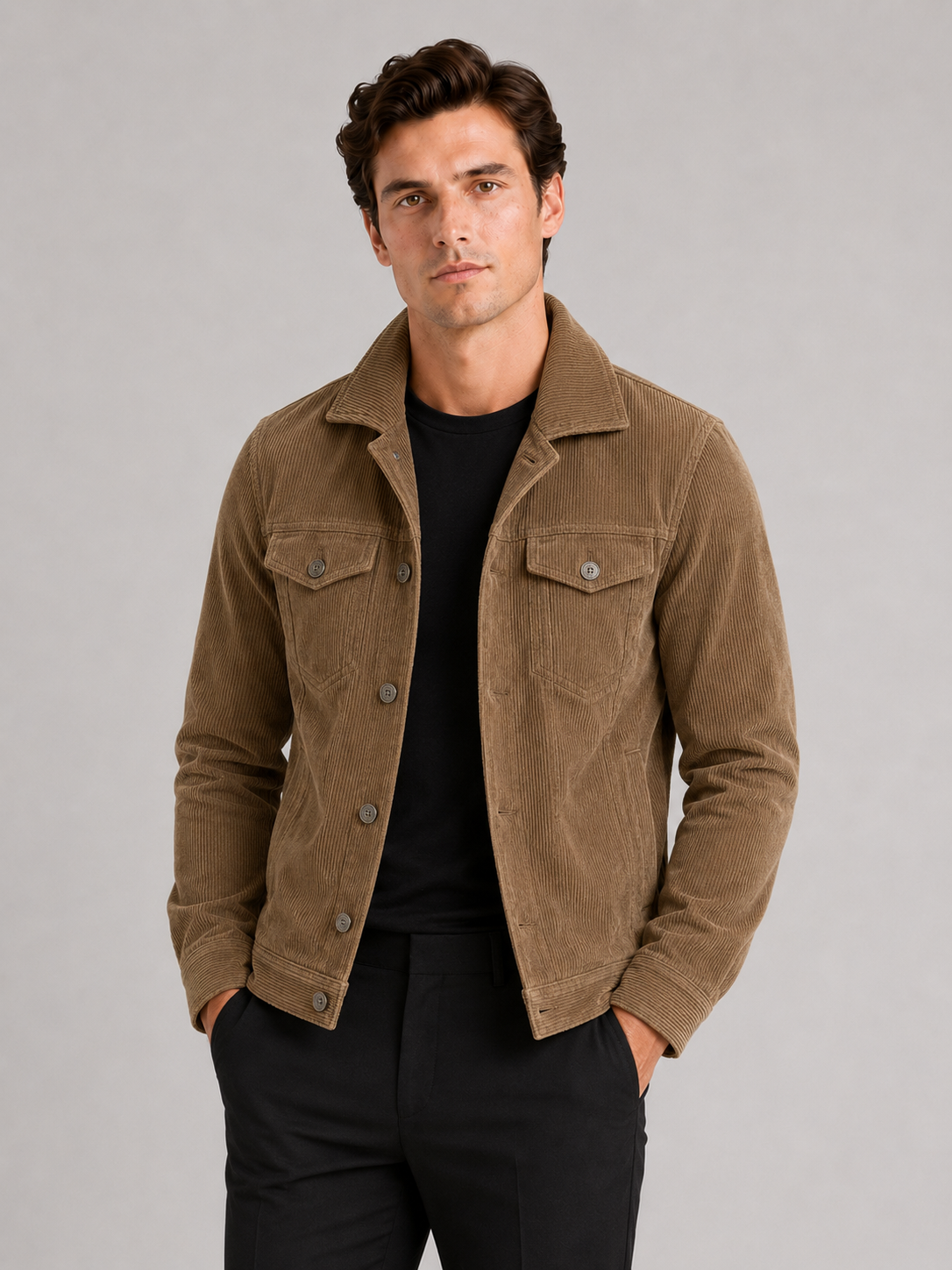 Men's corduroy jacket – Khaki front view – Edward & Lawsen