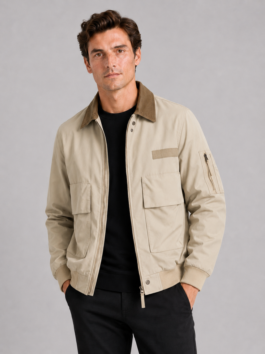 Men's pilot jacket – Khaki front view – Edward & Lawsen