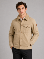 Men's windproof fleece jacket with faux fur-style collar – Khaki front view – Edward & Lawsen