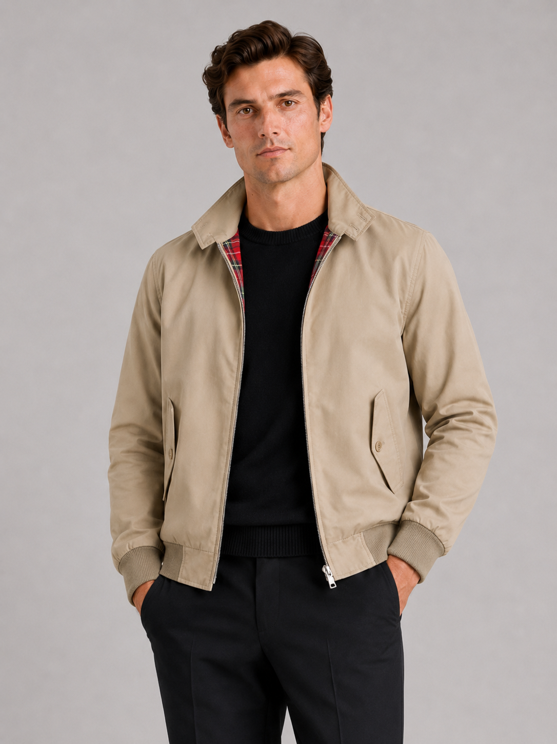 Men's Harrington jacket – Khaki front view – Edward & Lawsen