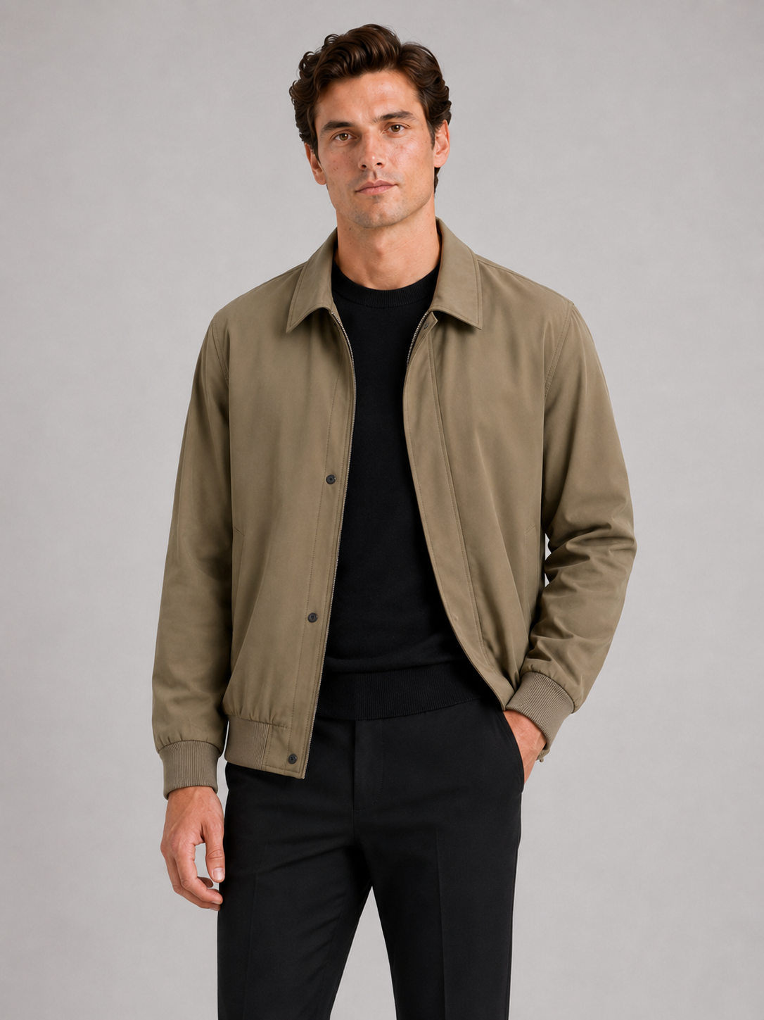 Men's lapel jacket – Khaki front view – Edward & Lawsen
