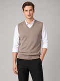 Men's solid color sweater vest – Khaki front view – Edward & Lawsen