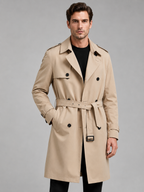 Men's windproof belted double-breasted trench coat – Khaki front view – Edward & Lawsen