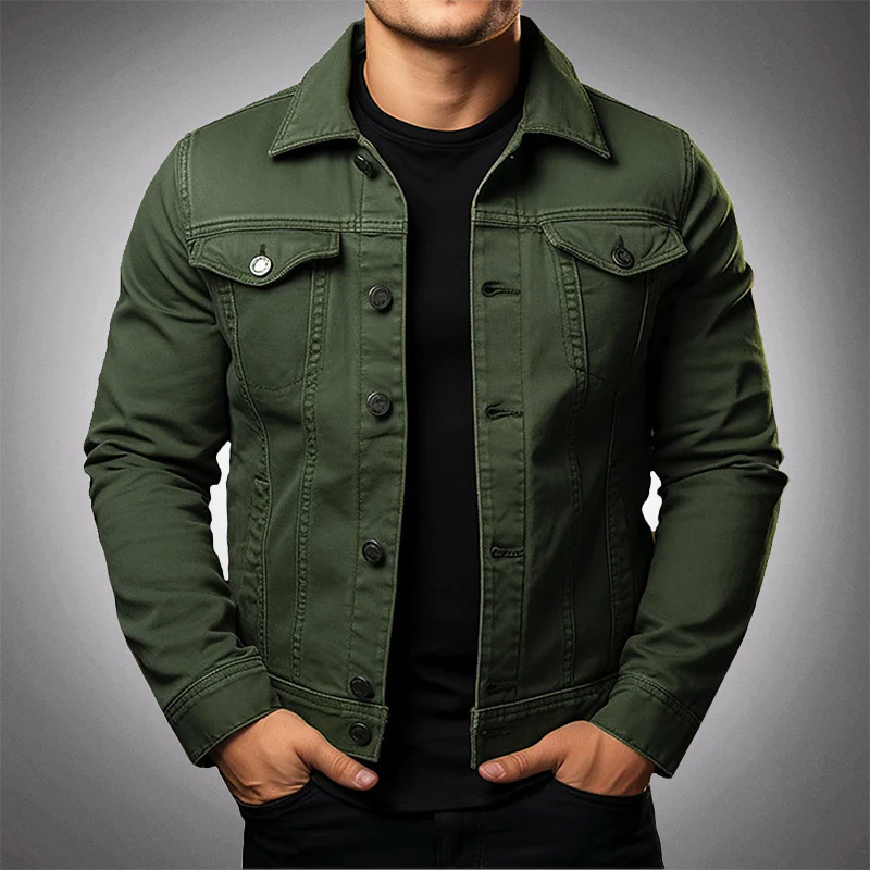 Men's structured denim trucker jacket – Olive Green – Edward Lawson