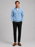 Men's ribbed stand collar quarter-zip sweater – Light Blue full view – Edward & Lawsen