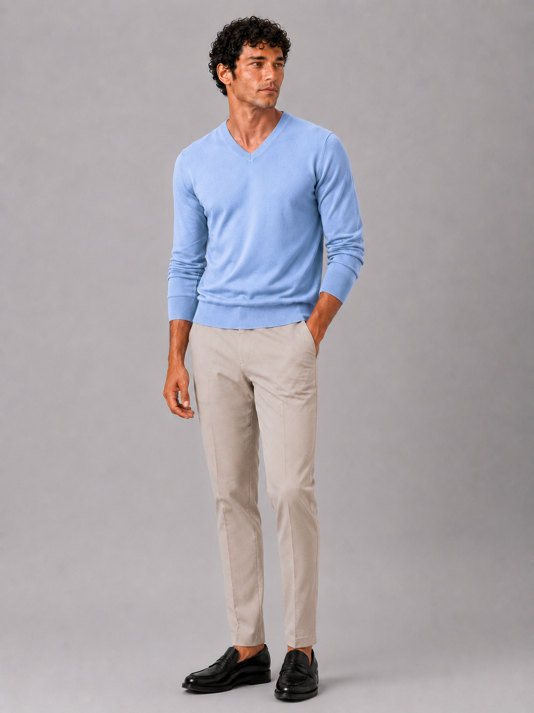 Men's V-neck sweater – Light Blue full view – Edward & Lawsen