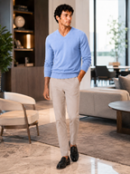 Men's V-neck sweater – Light Blue lifestyle view – Edward & Lawsen