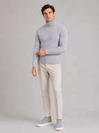 Men's cable knit turtleneck sweater – Light Gray full view – Edward & Lawsen