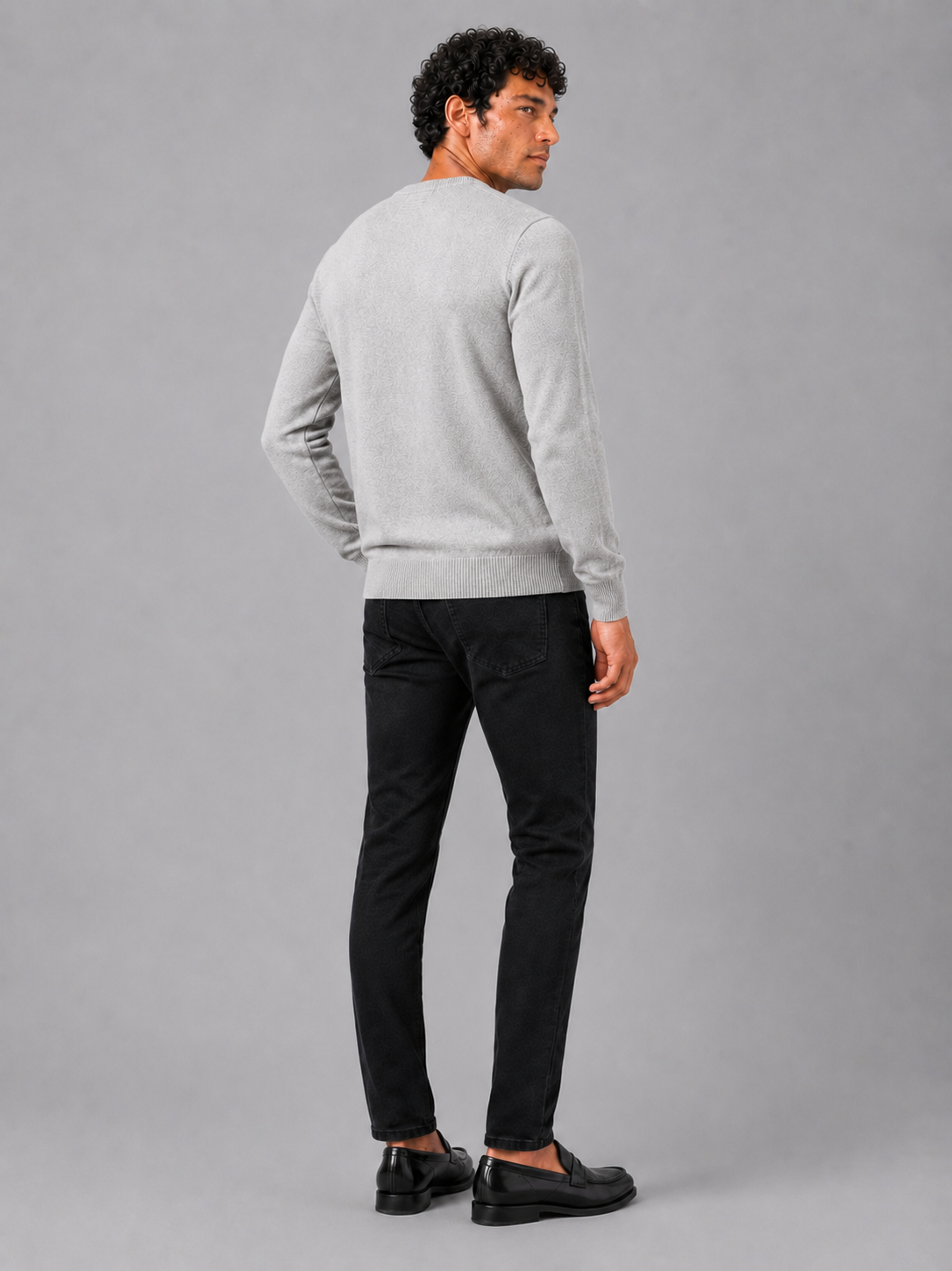 Men's crew neck knit sweater – Light Gray back view – Edward & Lawsen