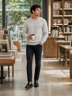 Men's crew neck knit sweater – Light Gray lifestyle view – Edward & Lawsen