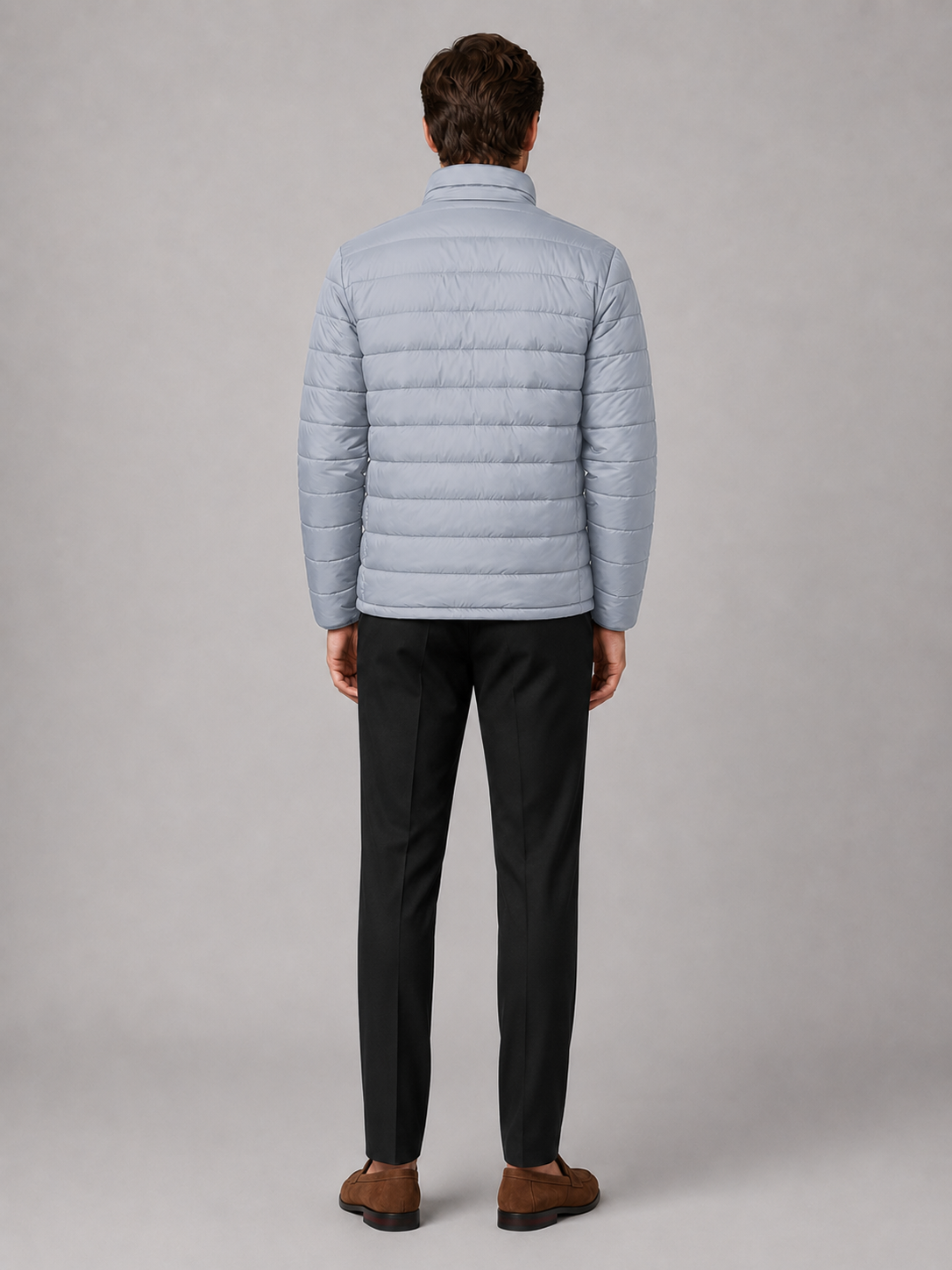 Men's puffer jacket – Light Gray back view – Edward & Lawsen