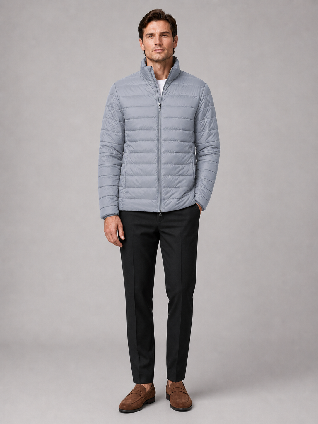 Men's puffer jacket – Light Gray full view – Edward & Lawsen