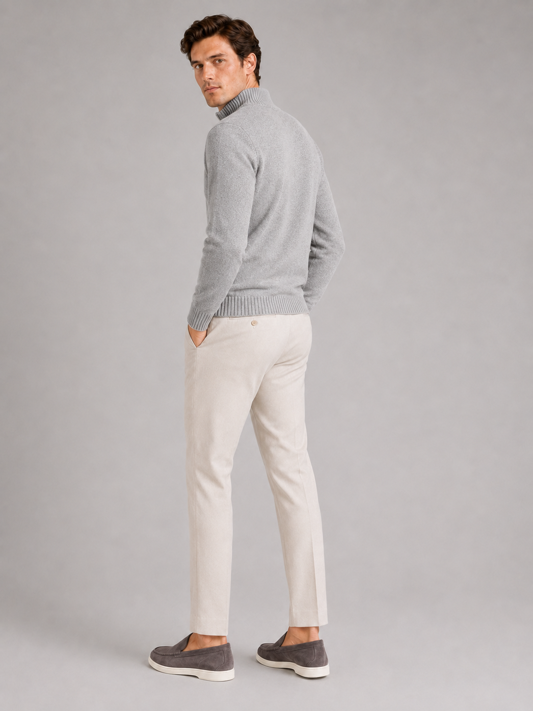 Men's half zip sweater – Light Gray back view – Edward & Lawsen
