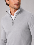 Men's quarter-zip mock neck sweater – Light Gray detail view – Edward & Lawsen