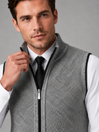 Men's full zip stand collar vest – Light Gray detail view – Edward & Lawsen