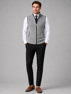 Men's full zip stand collar vest – Light Gray full view – Edward & Lawsen