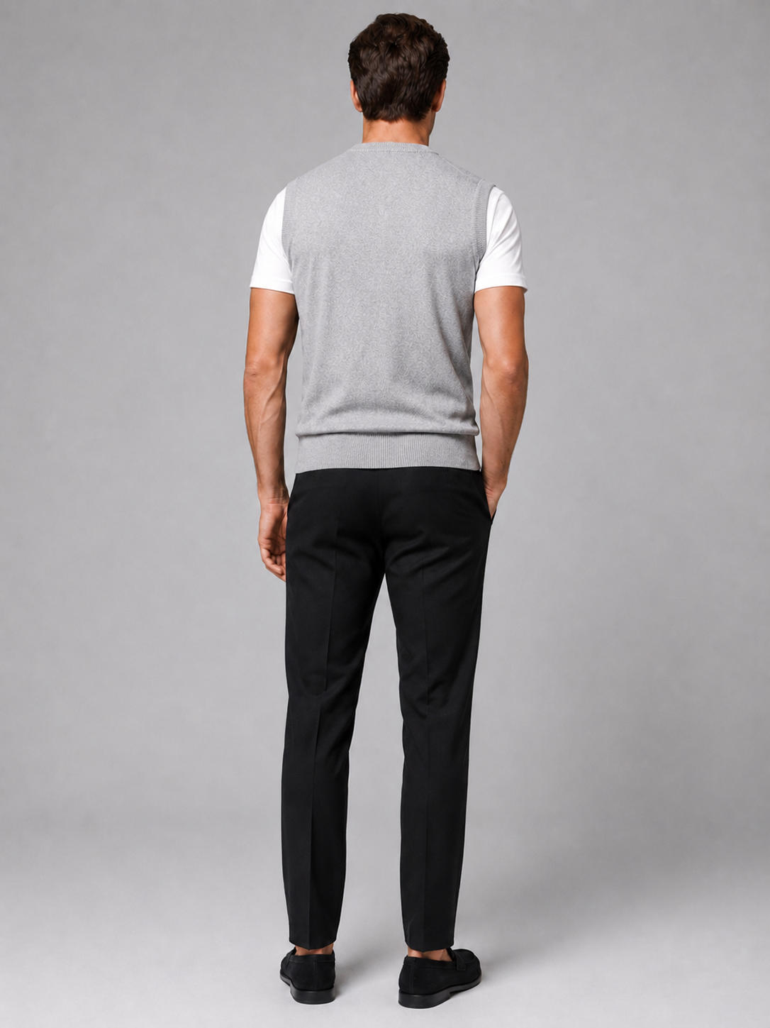 Men's sleeveless sweater vest – Light Gray back view – Edward & Lawsen