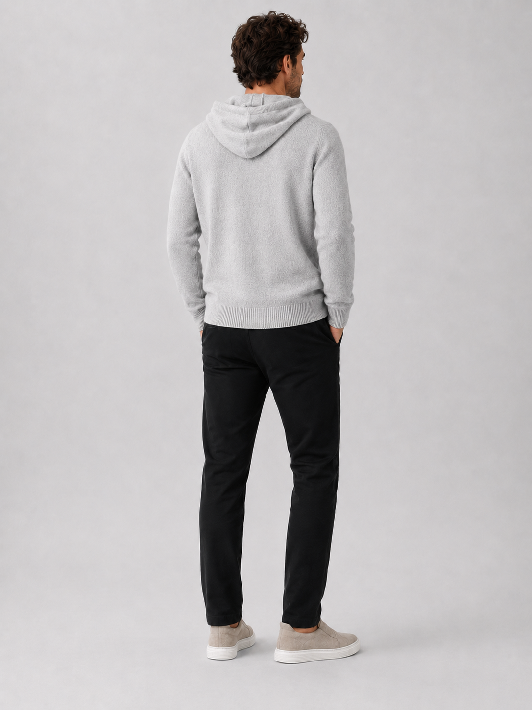 Men's wool hoodie sweater – Light Gray back view – Edward & Lawsen