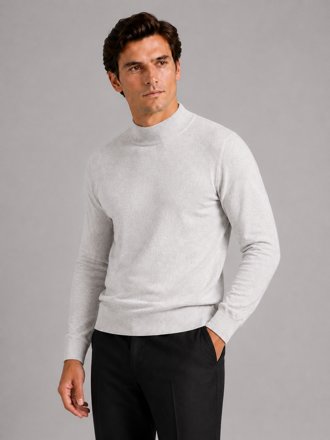 Men's slim fit mock neck sweater – Light Gray front view – Edward & Lawsen