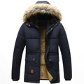 Men's fleece-lined fur-trimmed hooded parka – Navy Blue – Edward Lawson