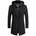 Men's layered hooded longline overcoat – black – Edward Lawson