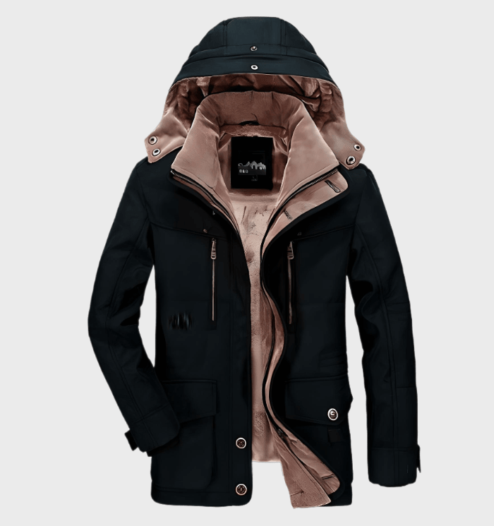 Men's fleece-lined winter jacket with detachable hood – black – Edward Lawson