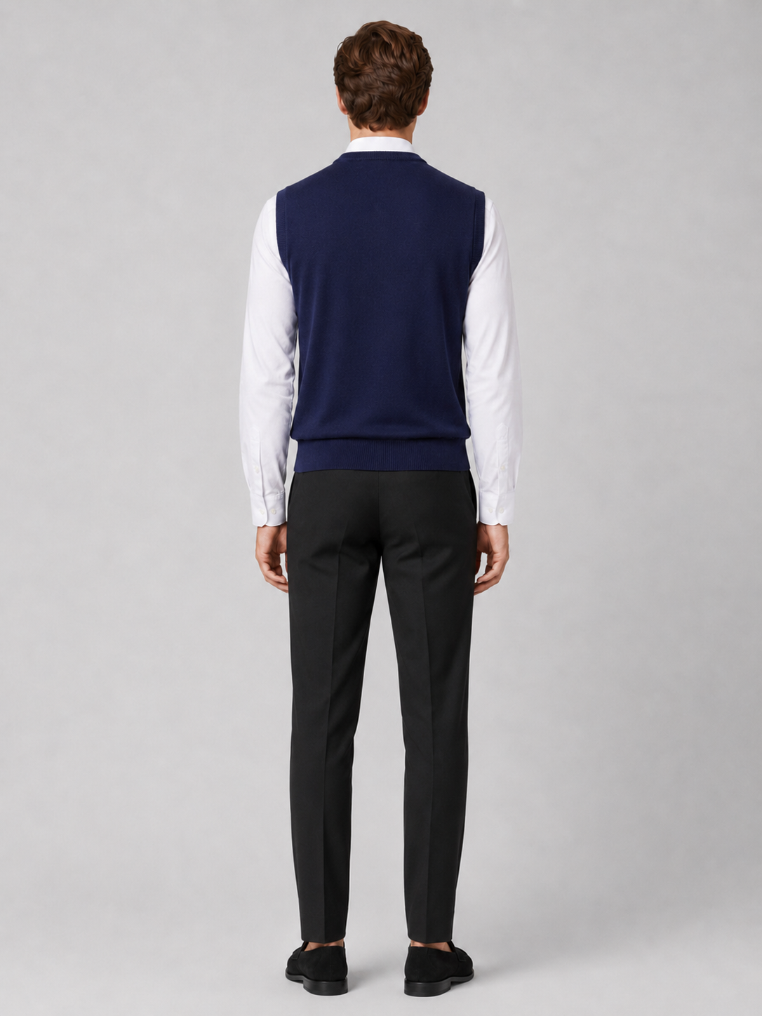 Men's argyle sweater vest – Navy back view – Edward & Lawsen
