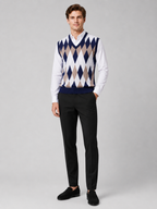Men's argyle sweater vest – Navy full view – Edward & Lawsen